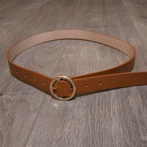 Women's Gold Brown Vegan Faux Leather Ring Belt